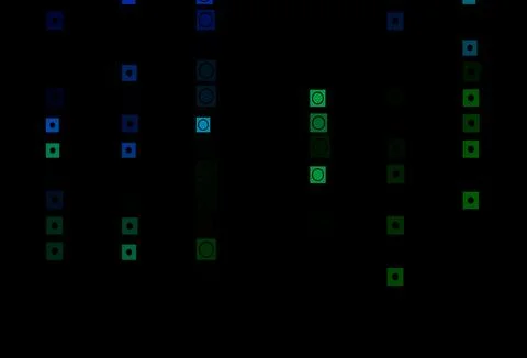 Dark Blue, Green vector backdrop with circles, squares. Stock Illustration