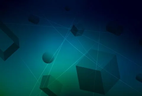 Dark Blue, Green vector backdrop with 3D cubes, cylinders, spheres, rectangle Stockillustratie