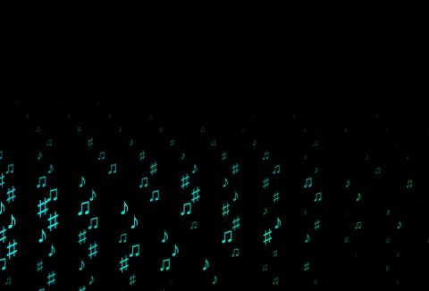 Dark Blue, Green vector background with music symbols. Illustrazione stock