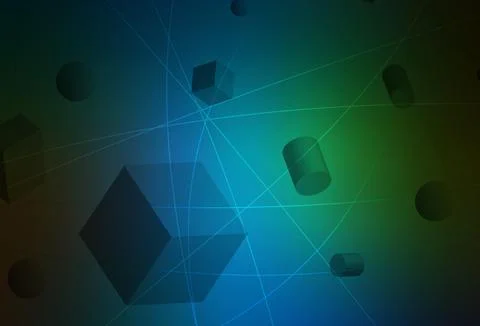 Dark Blue, Green vector background with 3D cubes, cylinders, spheres, rectang 스톡 일러스트
