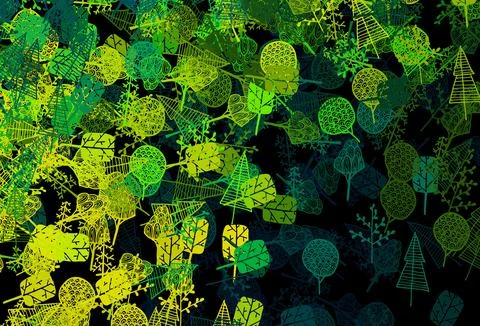 Dark Blue, Green vector doodle pattern with trees, branches. Illustrazione stock
