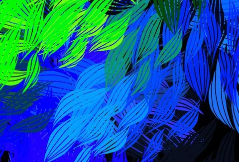 Dark Blue, Green vector doodle background with leaves. Stockillustratie