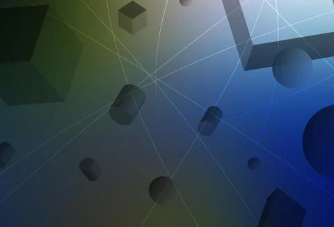 Dark Blue, Green vector layout with 3D cubes, cylinders, spheres, rectangles. イラスト素材