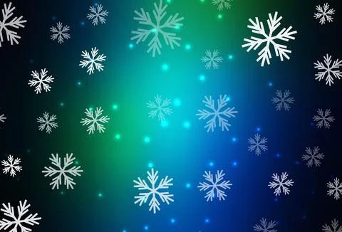 Dark Blue, Green vector pattern with christmas snowflakes, stars. Stock Illustration