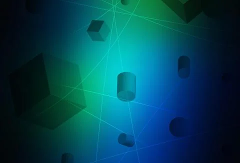 Dark Blue, Green vector template with 3D cubes, cylinders, spheres, rectangle Stock Illustration