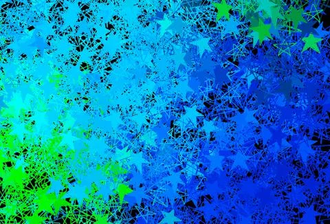 Dark Blue, Green vector texture with colored snowflakes, stars. Stock Illustration