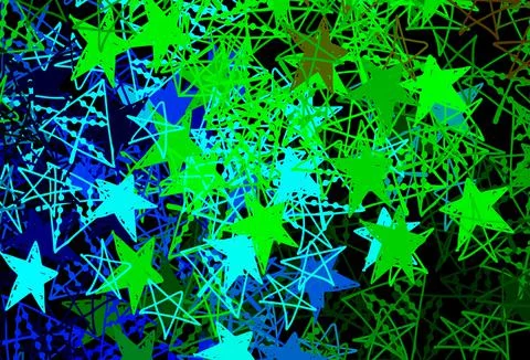 Dark Blue, Green vector texture with colored snowflakes, stars. Stock Illustration