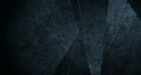Dark blue grunge low poly abstract background with golden lines Stock Illustration