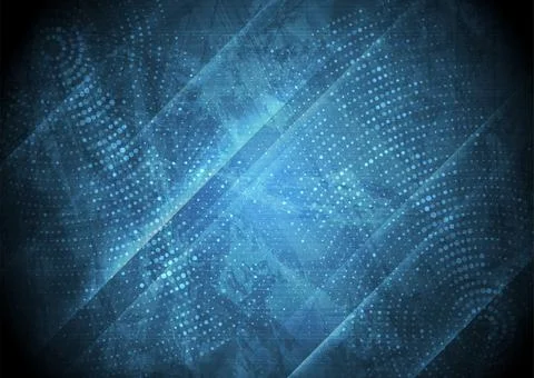 Dark blue grunge texture abstract geometric background with halftone dots Stock Illustration
