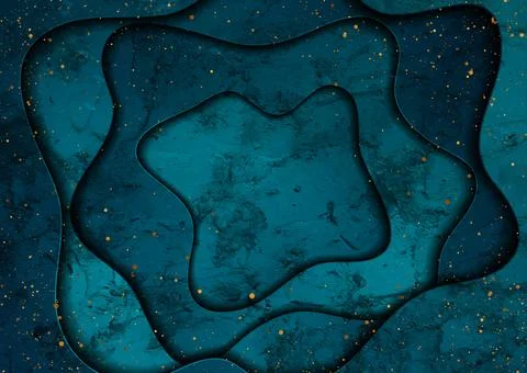 Dark blue grunge wavy background with golden dots Stockillustratie