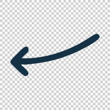 Dark Blue Hand Drawn Curved Arrow Pointing Left and Downward Motion Element Stock Illustration