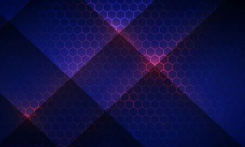 Dark blue hexagon abstract technology background with red colored bright flashes Stock Illustration