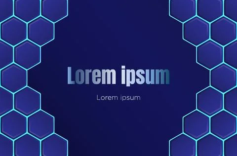 Dark Blue Hexagon Grid Vector Background with Neon Glow Border Stock Illustration