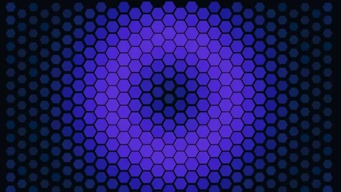 A dark blue hexagonal grid pattern with a subtle central light gradient Video stock 335117889
