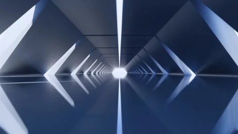 Dark blue hexagonal tunnel of light, Abstract architecture 3D background Stock Footage 270082063