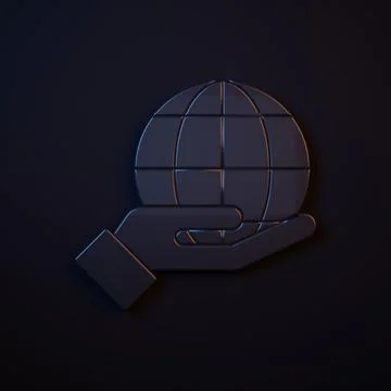 Dark-blue Human hand holding Earth globe icon isolated on black background... 스톡 일러스트