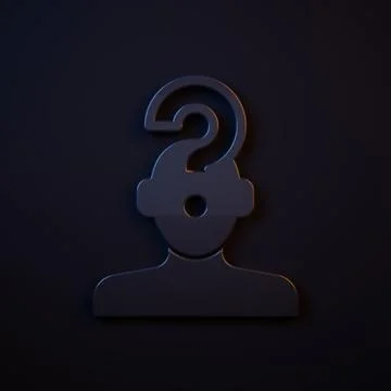 Dark-blue Human head with question mark icon isolated on black background. .. Stock Illustration