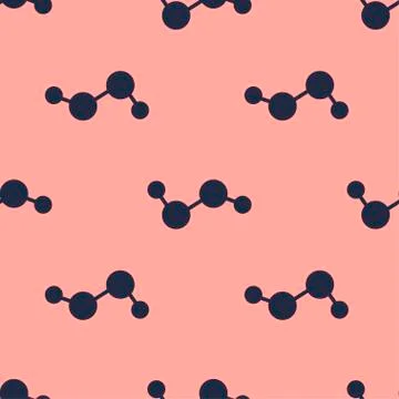Dark blue hydrogen atom icon isolated seamless pattern on pink background. Ve Stock Illustration