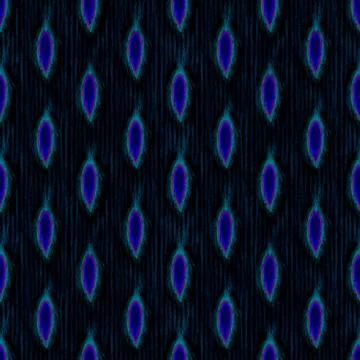 Dark Blue Ikat Seamless Pattern with Neon Cyan and Magenta Geometric Textile Des Stock Illustration