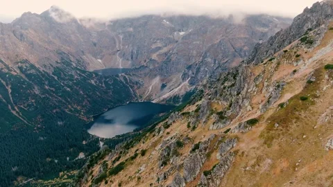 Dark Blue Lake Surrounded by Mountains Stock Footage 165243178