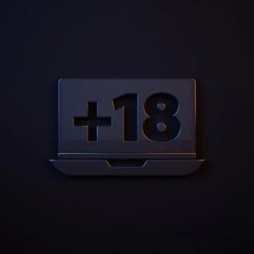Dark-blue Laptop with 18 plus content icon isolated on black background. Ag.. Stock Illustration