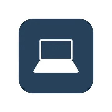 Dark blue laptop computer icon placed inside simple rounded square for mobi.. Stock Illustration