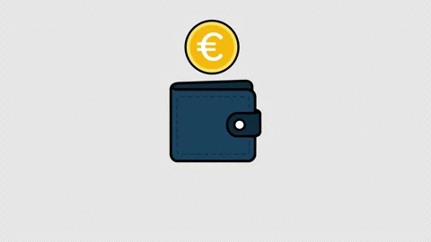 Dark blue leather wallet with floating euro coin for European finance and b.. 库存影片 343733757