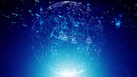 Dark blue looped digital sphere with people icons motion background Stock Footage 339710631