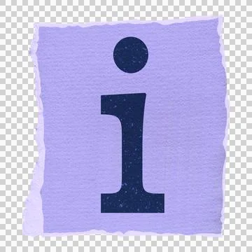 Dark blue lowercase letter i icon is floating on textured torn purple paper, Stock Illustration