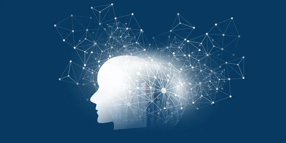 Dark Blue Machine Learning, Artificial Intelligence, Cloud Computing, Smart.. Stock Illustration