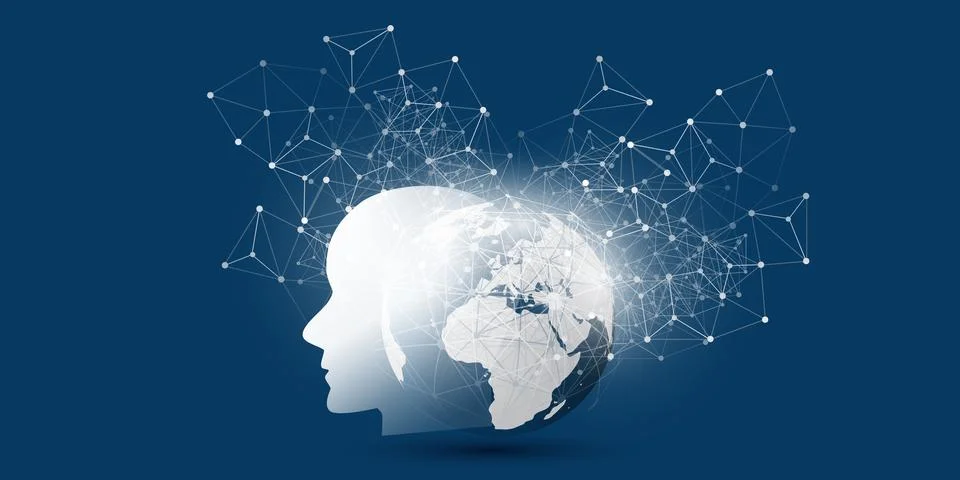 Dark Blue Machine Learning, Artificial Intelligence, Cloud Computing, Digit.. Stock Illustration