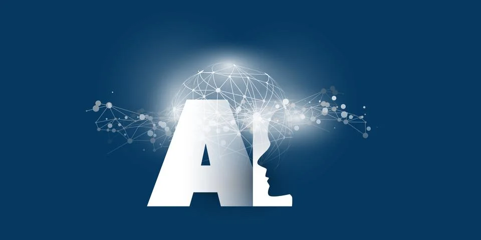 Dark Blue Machine Learning, Artificial Intelligence, Cloud Computing and Gl.. Stock Illustration