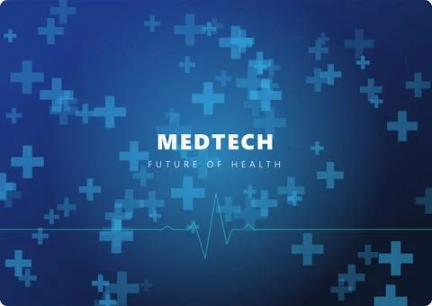 Dark Blue Medical Technology Background with Glowing Symbols Stock Illustration