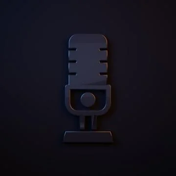 Dark-blue Microphone icon isolated on black background. On air radio mic mi.. Stock Illustration