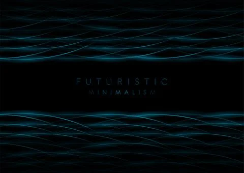 Dark blue minimal glowing wavy lines abstract futuristic tech background Stock Illustration