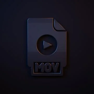 Dark-blue MOV file document. Download mov button icon isolated on black bac.. Illustrazione stock