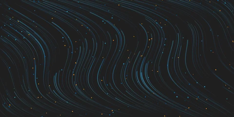 Dark Blue Moving, Flowing Stream of Particles in Curving, Wavy Lines - Star.. Stock Illustration