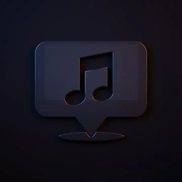 Dark-blue Musical note in speech bubble icon isolated on black background. .. Stock Illustration