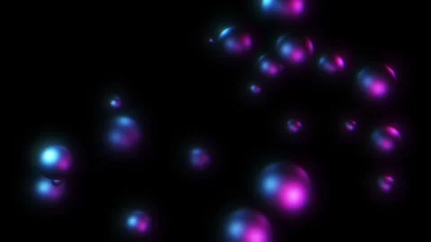 Dark blue neon background with flying metallic matte balls.3d shapes fly chaotic Video stock 242429333