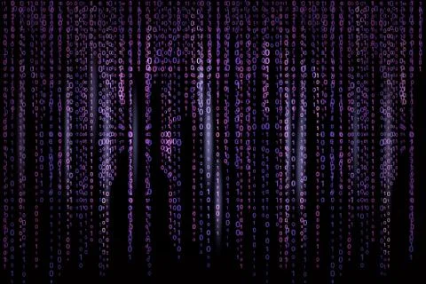 Dark blue neon binary code in matrix style with light blue Stock Illustration
