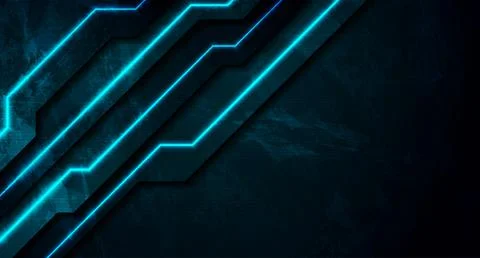 Dark blue neon laser tech lines on grunge luminous wall background Illustrazione stock