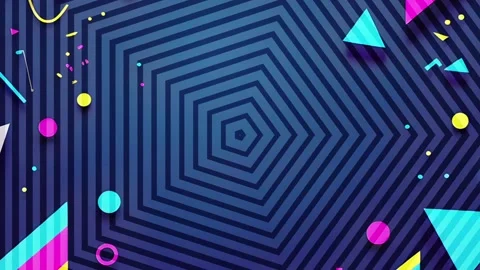Dark blue neon memphis background with Geometry overlay Stock Footage 302855226