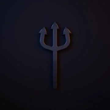 Dark-blue Neptune Trident icon isolated on black background. Happy Hallowee.. Stock Illustration