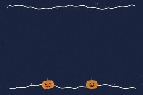 Dark blue night sky background with smiling jack o lanterns on white wavy l.. Stock Illustration