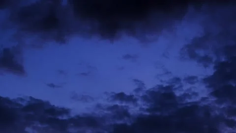 Dark blue night sky filled with heavy clouds. Dramatic atmosphere, evening Stock Footage 341257484