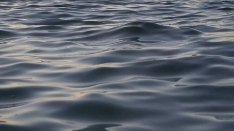Dark blue ocean water ripples gently under calm twilight sky. Stock Footage 337414200