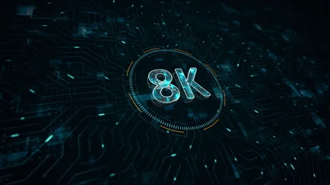 Dark blue particle 8K logo with resolution of future concept and futuristic Stock Footage 242933848