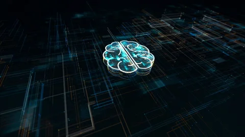Dark blue particle Brain logo  with grid line digital futuristic technology Stock Footage 241634800