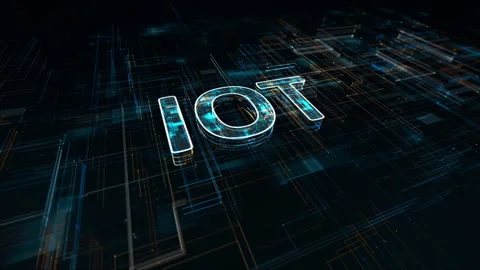 Dark blue particle IOT logo with data transfer concept and connection Stock Footage 241634533
