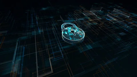 Dark blue particle Key logo network security concept and authentication firewall Stock Footage 241634510